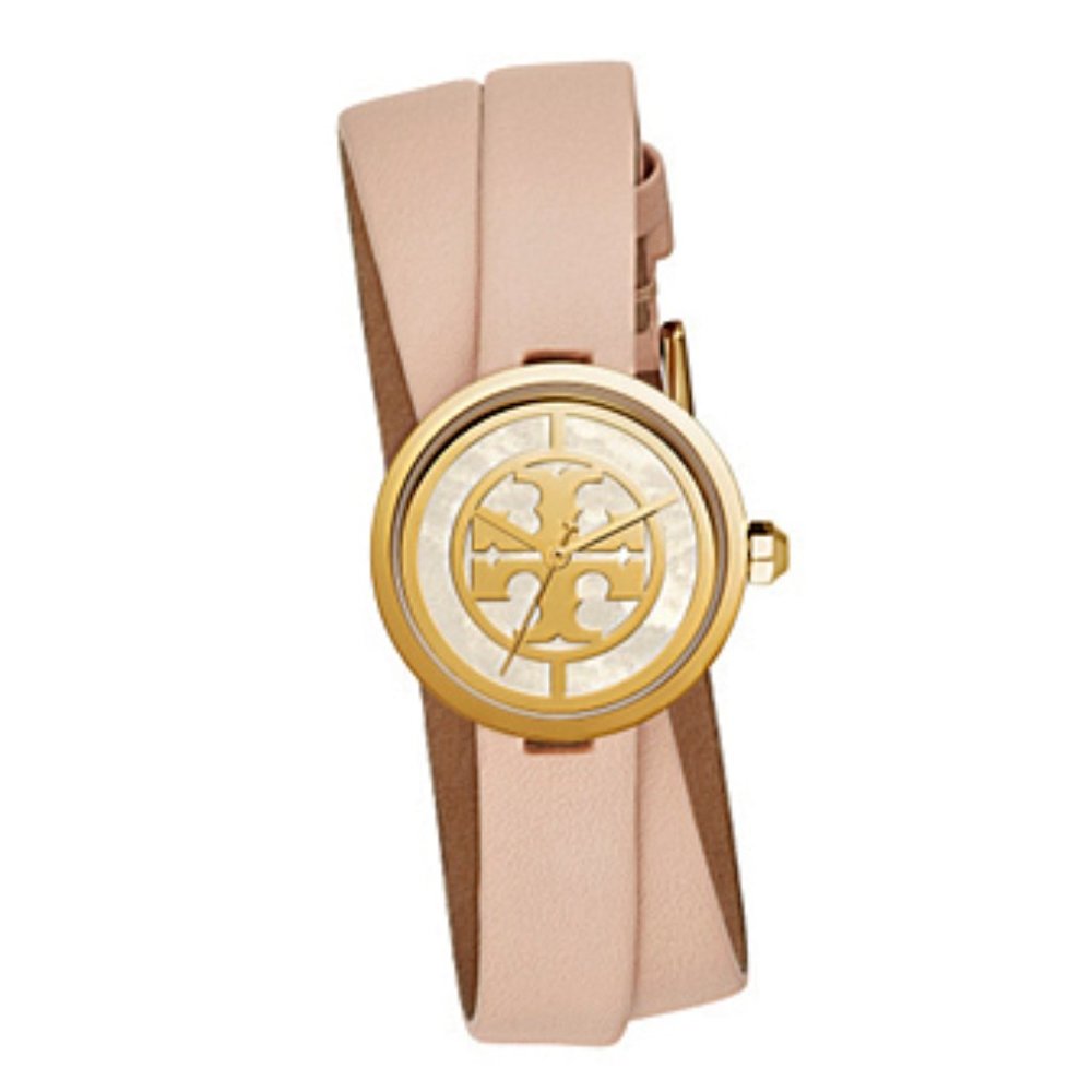 TORY BURCH REVA DOUBLE WRAP WATCH BEIGE, GOLD TONE